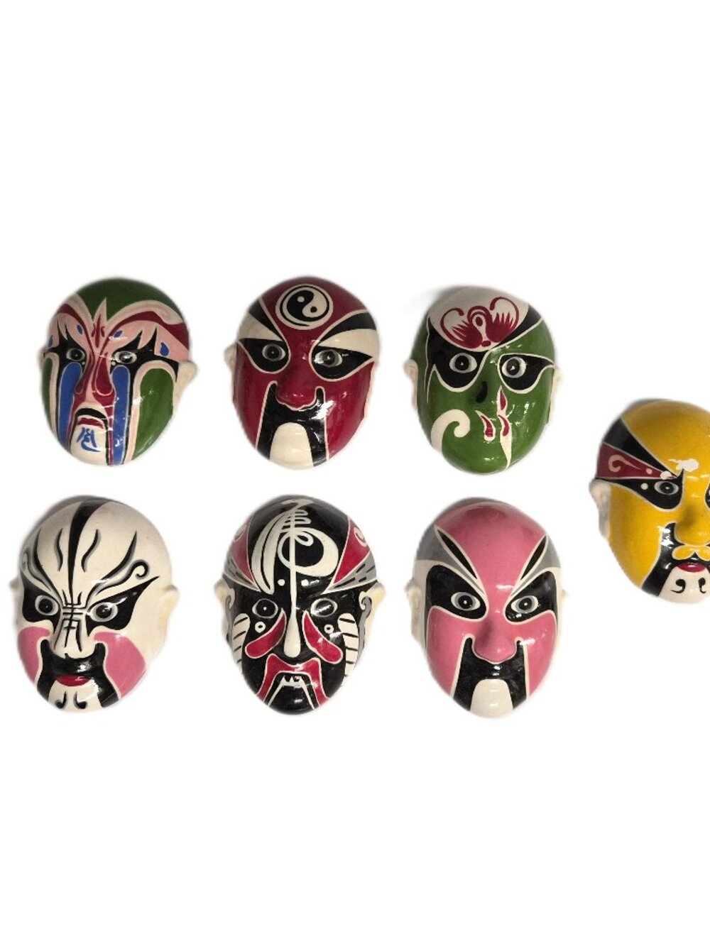 7 Vintage Peking Opera Masks Set Hand-Painted Ceramic Folk Wall Decor Chinoiseri